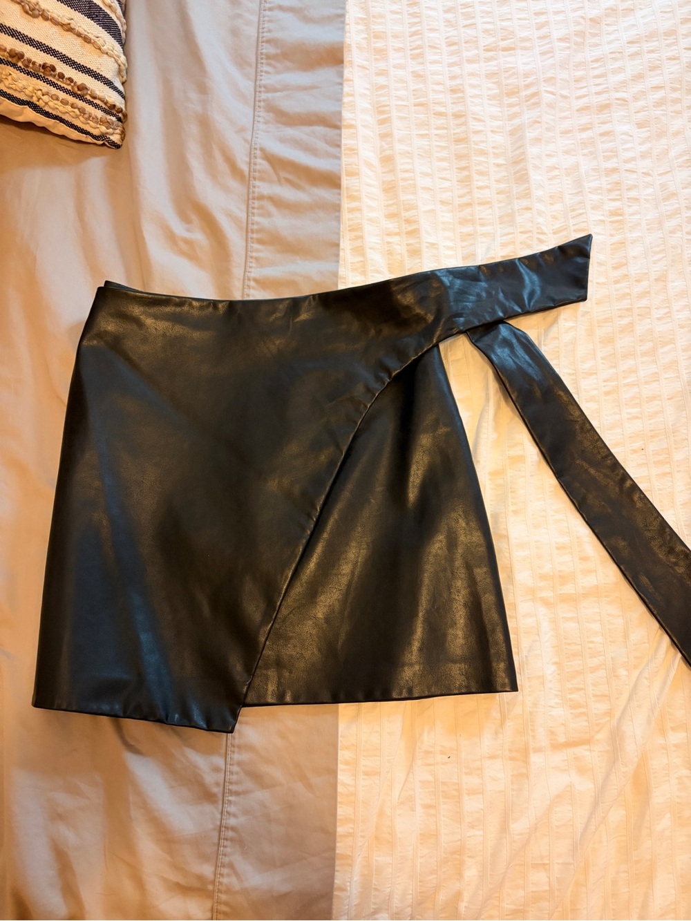 Wilfred Black Faux Leather Wrap Mini Skirt with Tie